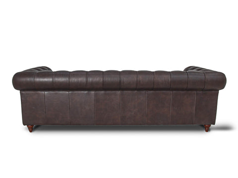 Back view of the Stanhope Dark Chocolate 3 Seater Chesterfield in top-grain aniline leather with tufted back.