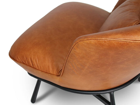 Fancyoni Cognac Distressed Leather Minimalist Accent Chair