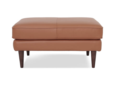 Selina Midcentury Brown Leather Ottoman with elegant design and premium leather upholstery, perfect for modern interiors.