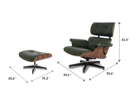 Meseo Royal Green Lounge Chair and Ottoman