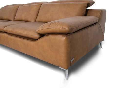 Milano Tan Leather Sectional Sofa - Right Chaise with premium leather upholstery, showcasing luxurious design and comfort.