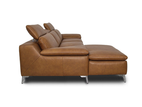 Milano Tan Leather Sectional Sofa - Right Chaise with sleek design and premium full-grain leather, perfect for modern living spaces.
