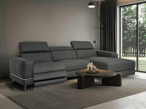 Modena Charcoal Grey 3-Seater Right Chase Motorized Sofa Lounge