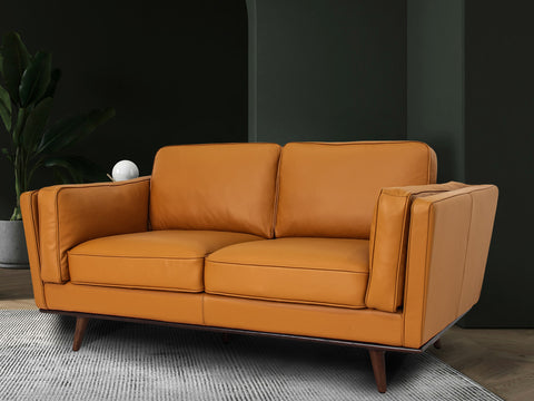 Selina Leather Cognac Loveseat Sofa
