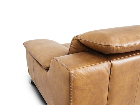 Milano Tan Leather Sectional Sofa - Right Chaise in premium full-grain leather, showcasing elegant craftsmanship and contemporary design.