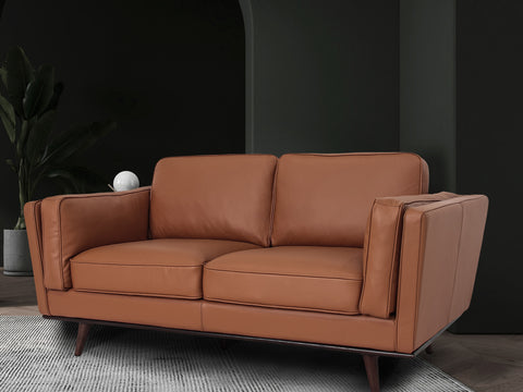 Selina Leather Chestnut Brown Loveseat Sofa