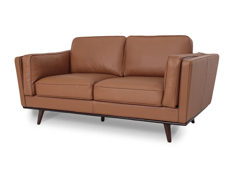 Selina Leather Chestnut Brown Loveseat Sofa