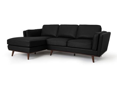 Selina Midcentury Black Leather Sectional Sofa with top-grain finish and mid-century design