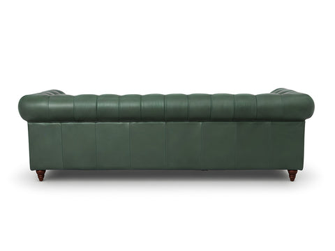 Stanhope Royal Green Leather 3 Seater Chesterfield