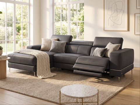 Modena Grey Motorized L Shape Sectional Leather Sofa - Left Chaise