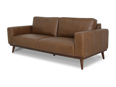 Amore Chestnut Chestnut Brown 3-Seater Leather Sofa featuring Midcentury Brown Leather 3 seater sofa design with tapered legs.