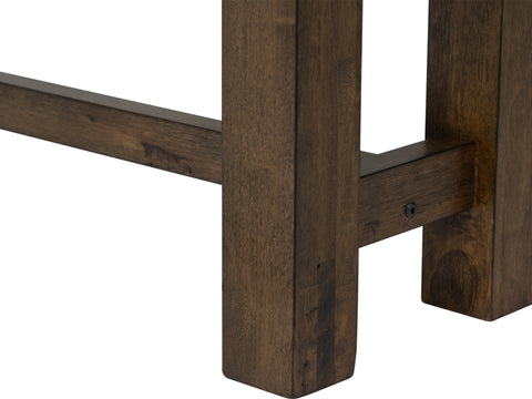 Close-up of legs of Annata Rustic Bench - Dark Solid Wood showcasing rich finish and craftsmanship.