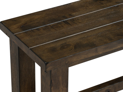 Close-up view of Annata Rustic Bench - Dark Solid Wood showing rich natural grain and dark finish.