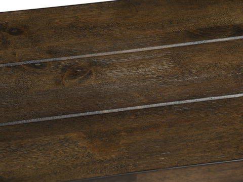 Close-up of Annata Rustic Bench - Dark Solid Wood showing rich grain texture and dark finish for dining or living spaces.