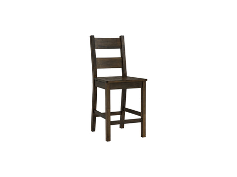 Annata Rustic Counter Chairs - Dark Solid Wood, showcasing ladder-back design and minimalist style, perfect for dining spaces.