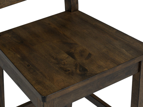 Annata Rustic Counter Chairs - Dark Solid Wood seat detail showing dark solid wood texture, part of set of 2, ladder-back design.