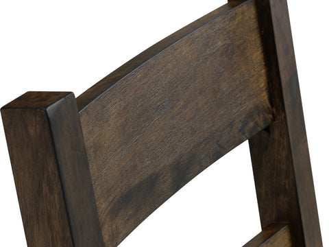 Close-up of ladder-back design on Annata Rustic Counter Chairs - Dark Solid Wood