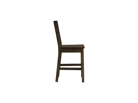 Annata Rustic Counter Chairs - Dark Solid Wood, side view showcasing sturdy ladder-back and minimalist design.