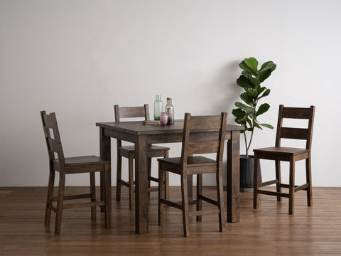 Annata Rustic Counter Table - Dark Solid Wood in cozy dining setting