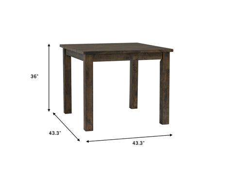 Annata Rustic Counter Table - Dark Solid Wood, square dining table, solid Oakaia wood, 36 inches high, 43.3 inches width and depth.