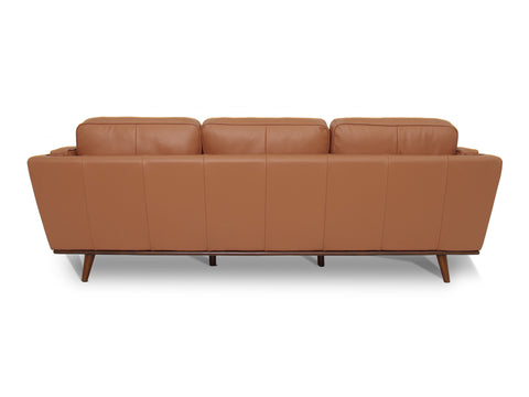 Back view of the Selina Midcentury Brown Leather 3 Seater Sofa showcasing its sleek design and premium leather.