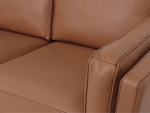 Selina Midcentury Brown Leather Accent Chair detail view.