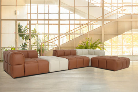 Tuscono Leather Brown & Beige Full Configuration Sectional Modular Sofa