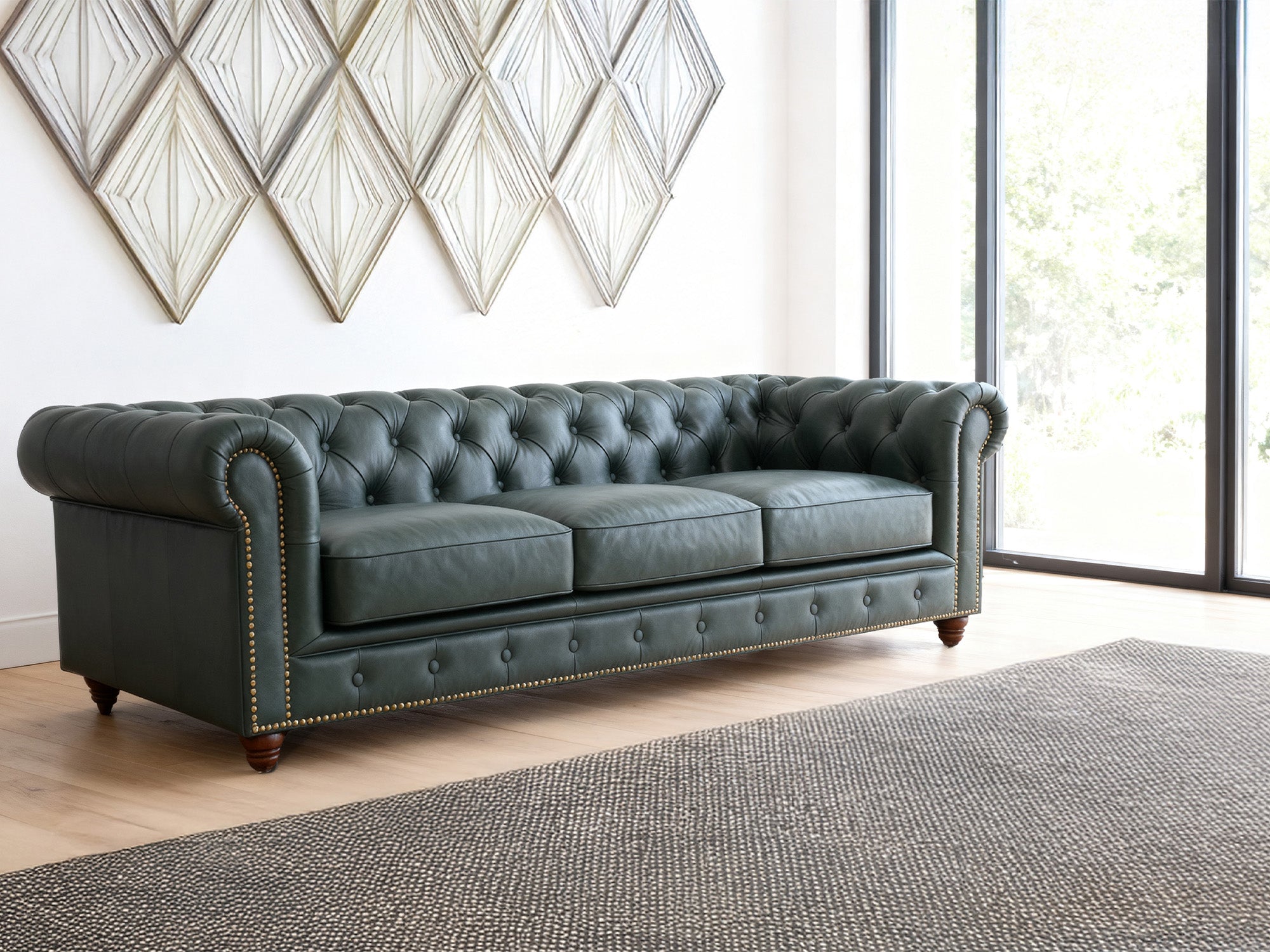 Canapé Chesterfield 3 places en cuir vert royal Stanhope – Luxana Home