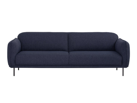 Livia Navy Blue 3 seater Extra Firm Sofa featuring rounded edges and black metal legs.