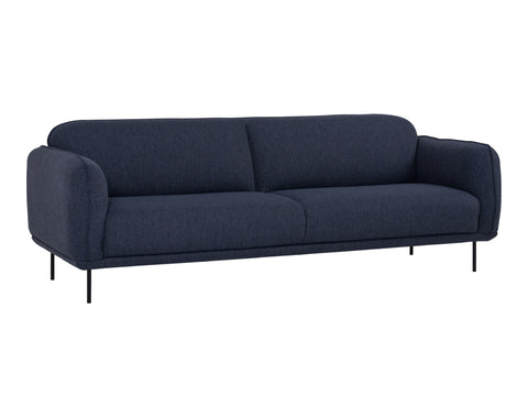 Livia Navy Blue 3 seater Extra Firm Sofa with rounded edges and black metal legs, perfect for modern living rooms.
