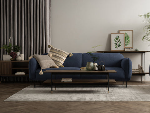 Livia Navy Blue 3 seater Extra Firm Sofa in a modern living room setting with stylish decor.