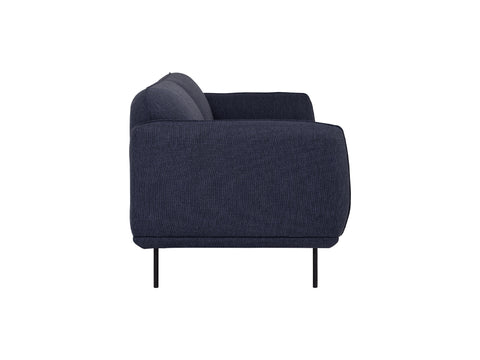 Livia Navy Blue 3 seater Extra Firm Sofa side view showing sleek black metal legs and textured upholstery.