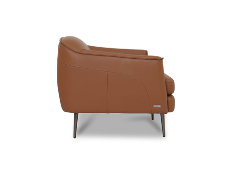 Lusso vintage Chestnut Brown leather accent chair side view showcasing elegant design and premium craftsmanship.