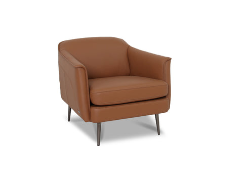 Lusso vintage Chestnut Brown leather accent chair featuring rich dark chocolate semi-aniline leather and contemporary design.