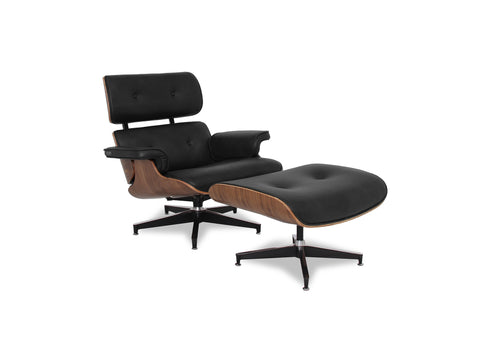 Meseo Black Leather Lounge Chair and Ottoman in modern design with ergonomic comfort.