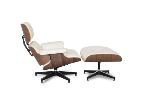 Meseo Cream Leather Lounge Chair and Ottoman featuring stylish design and soft cream leather upholstery.