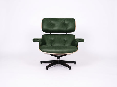 Meseo Royal Green Leather Lounge Chair and Ottoman
