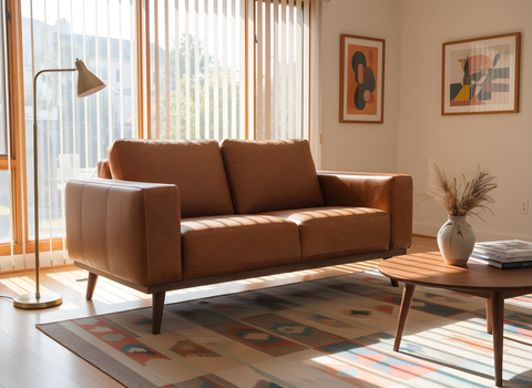 Amore Cognac Distressed Leather Loveseat