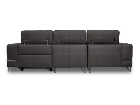 Modena Grey Leather Motorized Sectional Sofa showcasing a sleek and modern design with adjustable headrests.