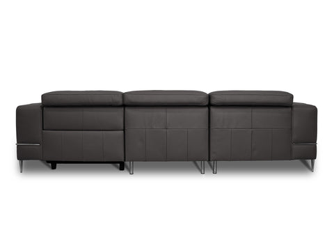 Back view of Modena Grey Leather Motorized Sectional Sofa showcasing its sleek design and plush leather finish.