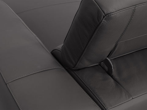 Modena Grey Leather Motorized Sectional Sofa close-up of the sleek leather and headrest.