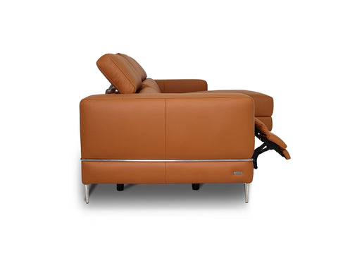 Modena Mahogany Brown Leather Motorized Sectional Sofa - Left Chaise with adjustable headrests and sleek design.