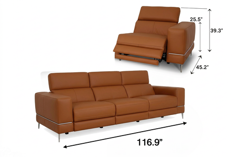 Modena Mahogany Brown Leather Dual Recliner 3 Seater Sofa