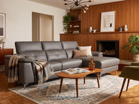 Alanna Grey Leather Motorized Sectional Sofa - Right Chaise