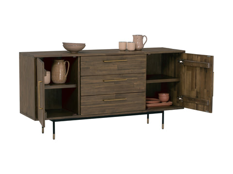 Nero Mid-Century Fluted Door Sideboard with Brass Handles featuring elegant storage and chic design for dining room or living room.