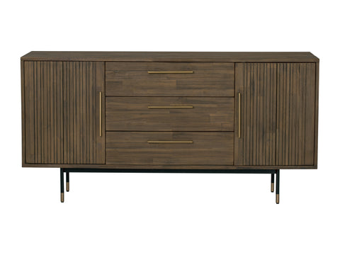 Nero Mid-Century Fluted Door Sideboard with Brass Handles featuring vertical detailing and airy base