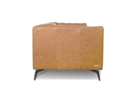 Back view of the Nova Camel Brown Distressed leather 3 Seater sofa with sleek black metal legs.