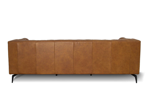 Back view of the Nova Modern Chesterfield Tan Leather 3 Seater sofa featuring a sleek design and rich tan leather.