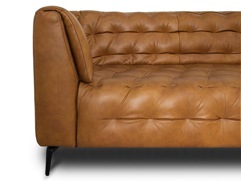 Nova Modern Chesterfield Tan Leather 3 Seater sofa showcasing plush tufted design and rich tan leather upholstery.