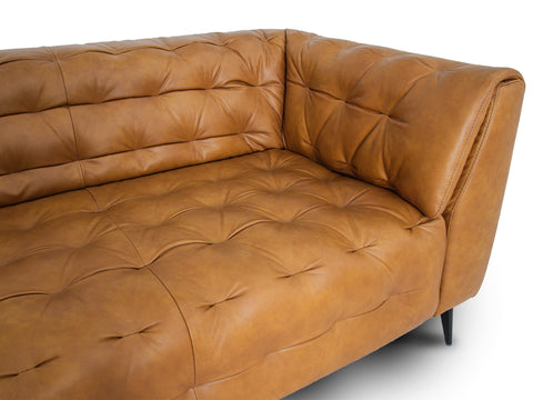 Nova Modern Chesterfield Tan Leather 3 Seater sofa showcasing plush tufted cushions and a sleek design.